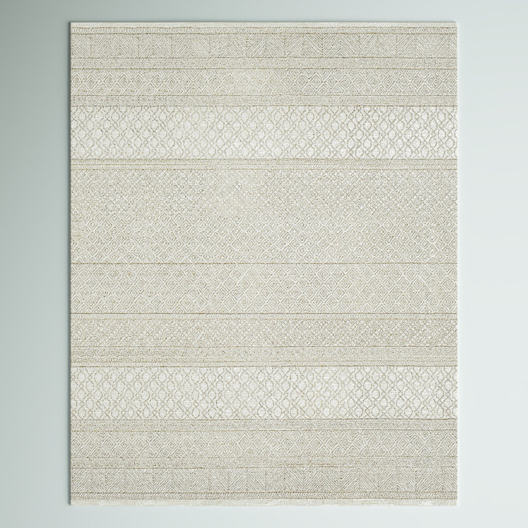 Steelside™ Abdera Geometric Handmade Tufted Wool Gray/Cream Area Rug